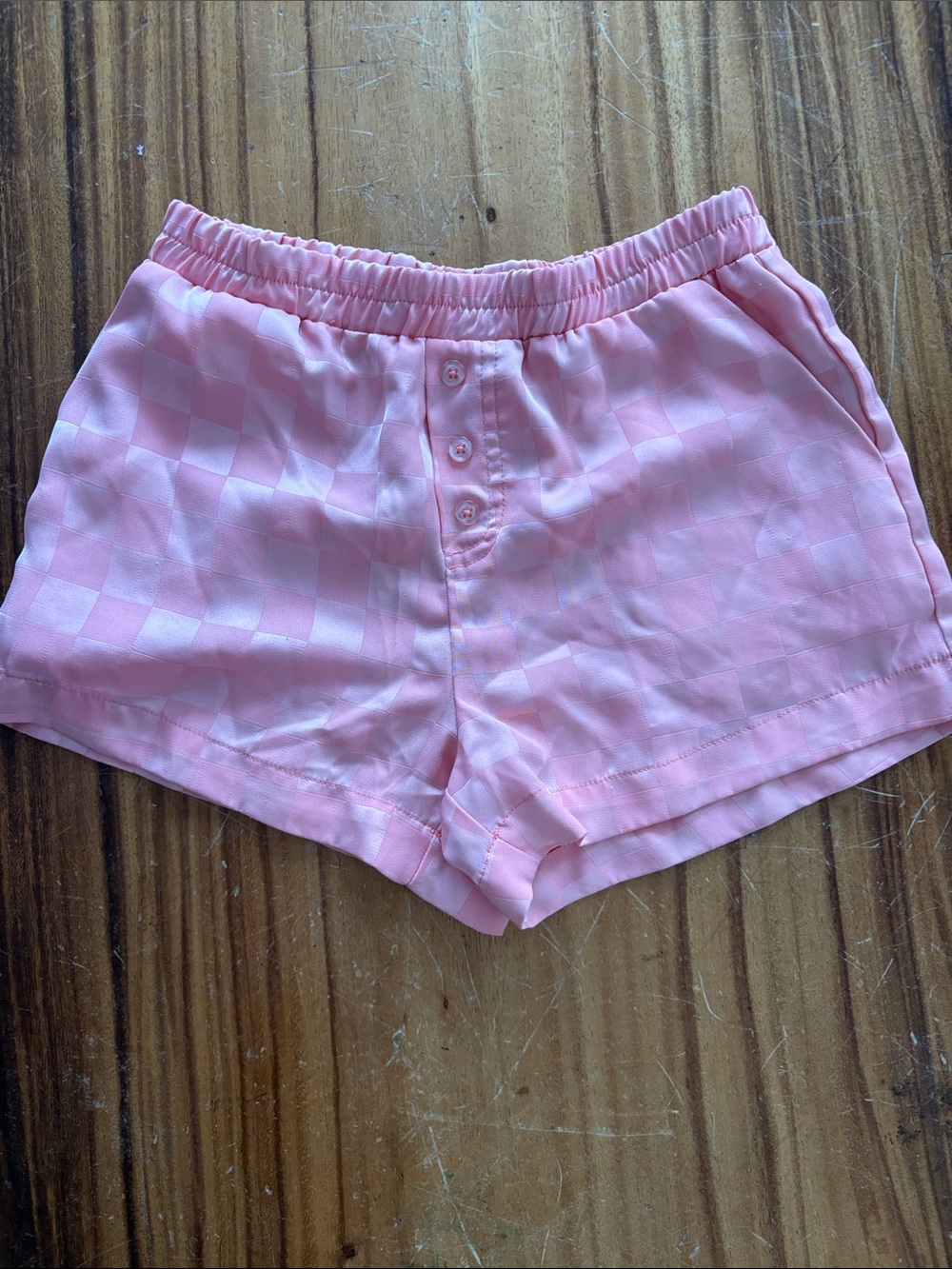 Girls Shorts pink on pink checkered satin shorts